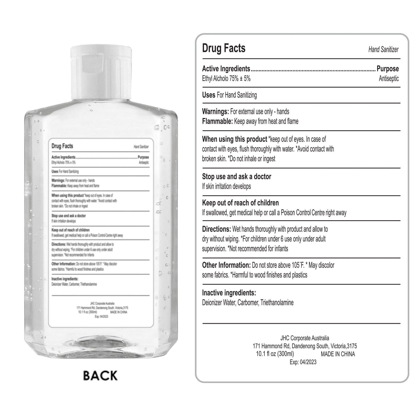 300ml Hand Sanitiser Gel 75% Alcohol