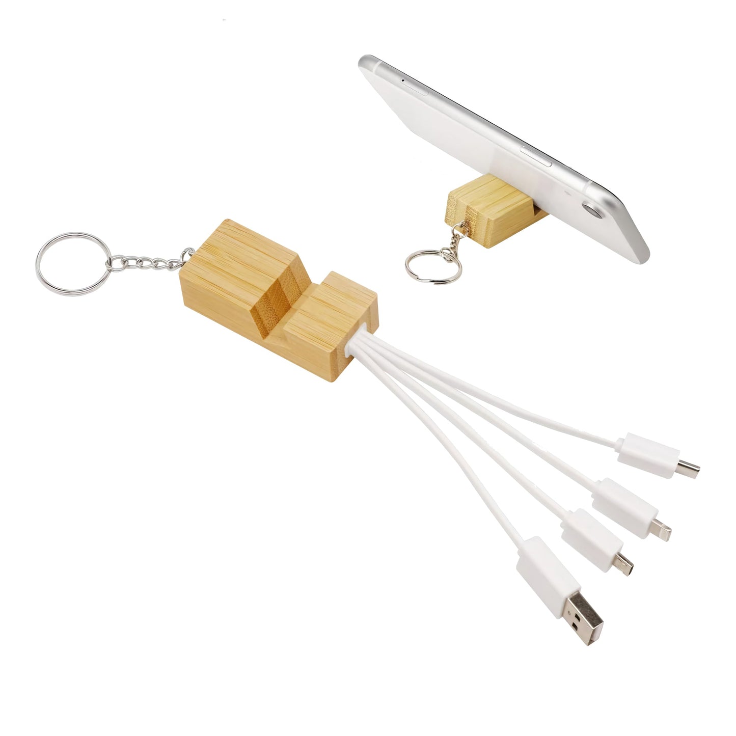 Phone Stand Bamboo Charging Cable Key Ring