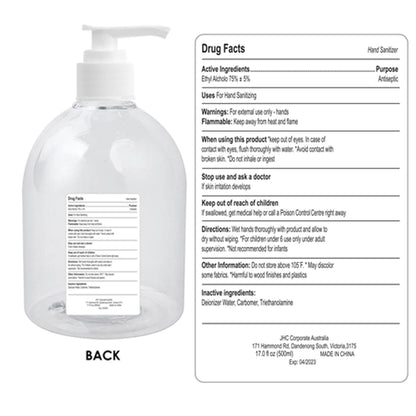 500ml Hand Sanitiser Gel 75% Alcohol